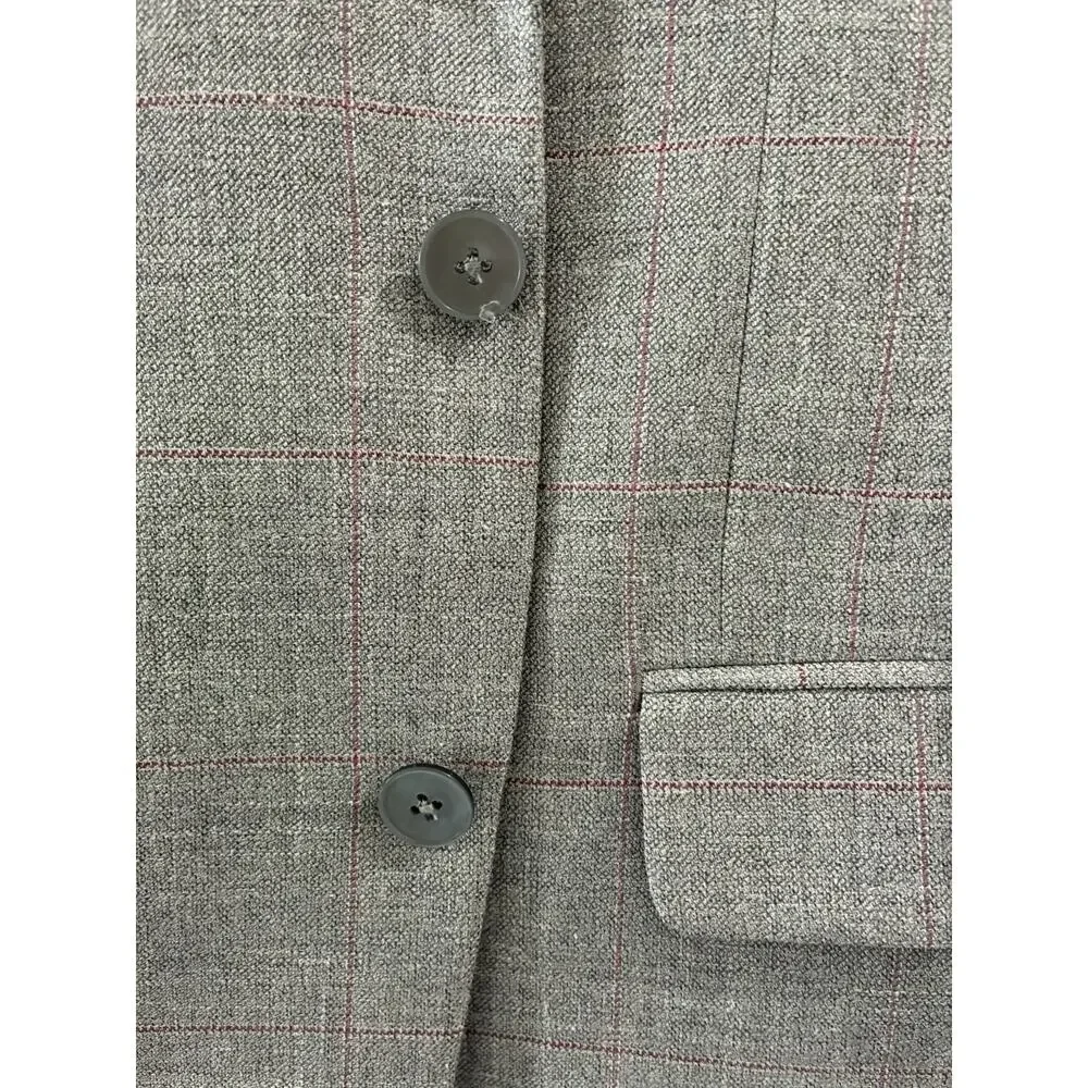 Lauren Ralph Lauren Grey Maroon Glen Plaid Silk Linen Wool Blazer Mens 48R